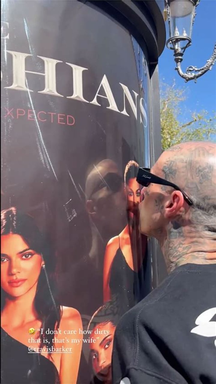 
Travis Barker Kisses Kourtney Kardashian’s Public Poster of’ The Kardashians’ Show 